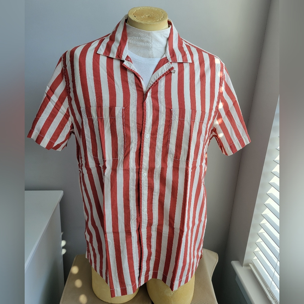 J. Crew Short-sleeve stripe cotton camp-collar shirt